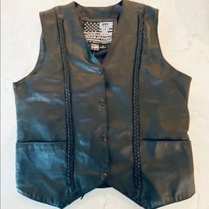 USA Bikers Dream Apparel Black Leather Braid Vest